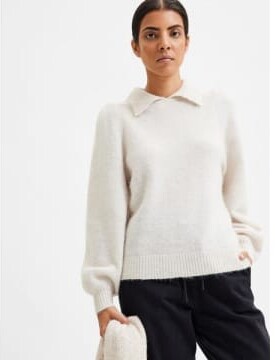 Selected Sia Louisa Knit Polo In Snow