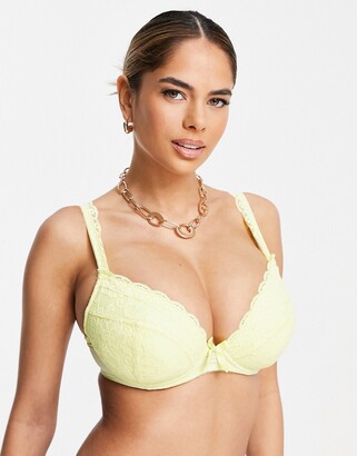 Pour Moi? Pour Moi Fuller Bust Rebel padded lace plunge bra in yellow -  ShopStyle