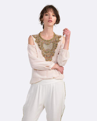 Coco Ribbon Embellished Blouse with Cut-Out Shoulders