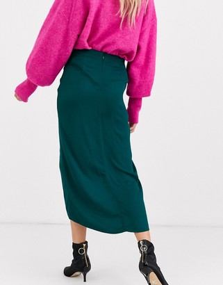 And other stories & ruched midi skirt in bottle green