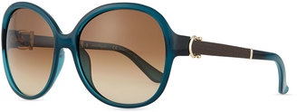 Ferragamo Leather-Temple Universal-Fit Sunglasses, Blue