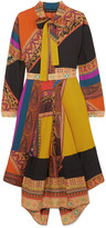 Thumbnail for your product : Etro Pussy-bow Asymmetric Patchwork Wool And Silk-blend Twill Midi Dress