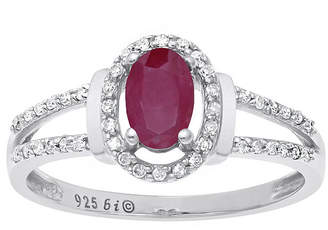 FINE JEWELRY Lead Glass-Filled Ruby and 1/8 CT. T.W. Diamond 10K White Gold Oval Ring