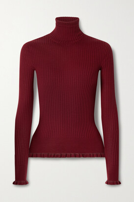 The Row Arzino Ruffled Ribbed Cashmere And Silk-blend Turtleneck Sweater
