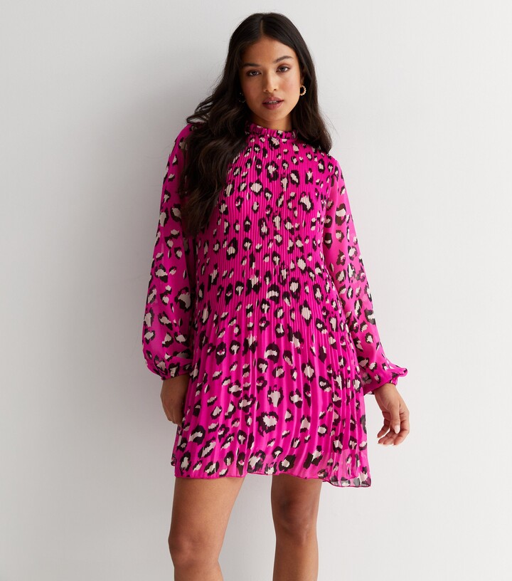 Pink Leopard Pleated Dress New Look Petite Pink Leopard Print