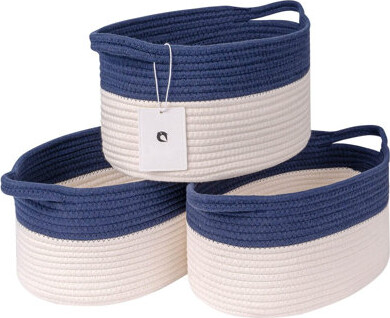 3 Packs Navy Blue Storage Basket Bins For Closet Shelving Storage Organizing