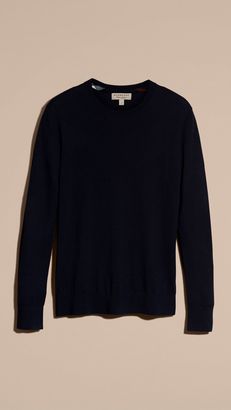 Burberry Lightweight Crew Neck Cashmere Sweater with Check Trim