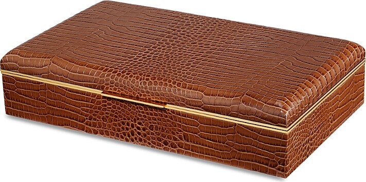 AERIN Classic Croc Embossed Leather Desk Box in Chestnut