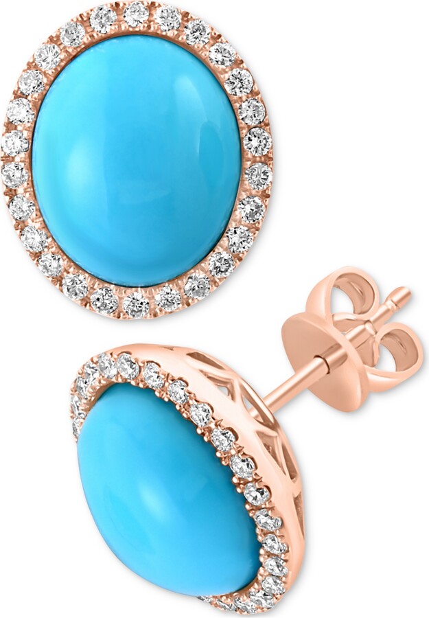 Effy Turquoise & Diamond (3/8 ct. t.w.) Oval Stud Earrings in 14k Gold