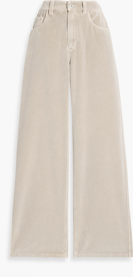 Cotton-velvet straight-leg pants