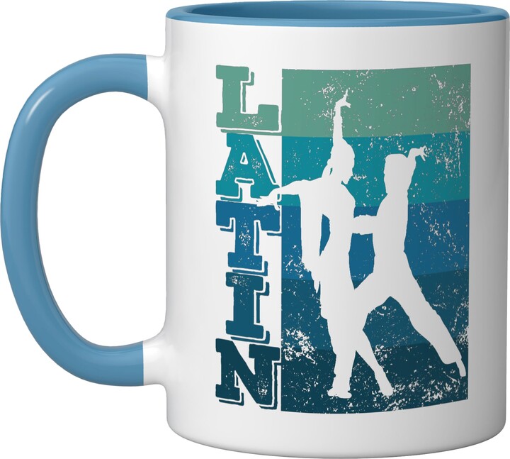 Samba Ballroom Dance Class Merchandise Latin Dance Couple Retro Formation Rumba Dancer Ceramic Mug, Blue/White