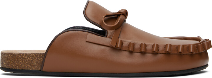 J.W.Anderson Tan Ruffle Loafer Leather Mules