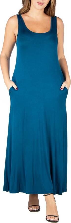 24seven Comfort Apparel Plus Size Sleeveless Tank Maxi Dress with Pockets