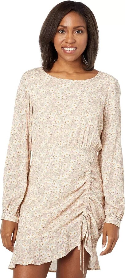 SALTWATER LUXE Women's Brantley Mini Dress Sand Ditsy Floral Ruched Tie JDM1185