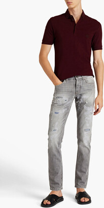 Dolce & Gabbana Slim-fit embroidered distressed denim jeans