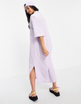 Thumbnail for your product : Monki Jonna cotton midi polo dress in lilac - PURPLE
