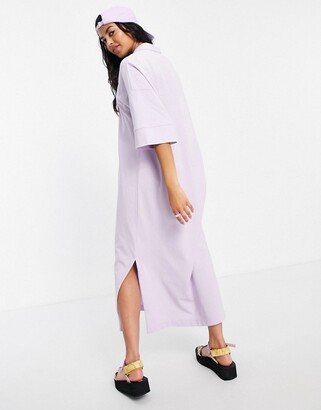 Monki Jonna cotton midi polo dress in lilac - PURPLE