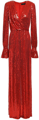 Jenny Packham Wrap-effect Embellished Silk Crepe De Chine Gown