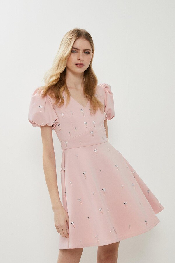 Premium Embellished Scuba Puff Sleeve Dress ShopStyle