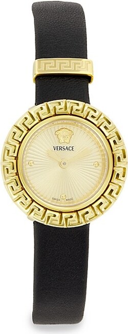 La Greca Ion-Plated Yellow Gold & Gold Guilloché Dial Leather Strap Watch/28MM