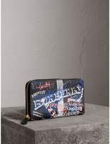 Burberry Doodle Print Coated Canvas Ziparound Wallet