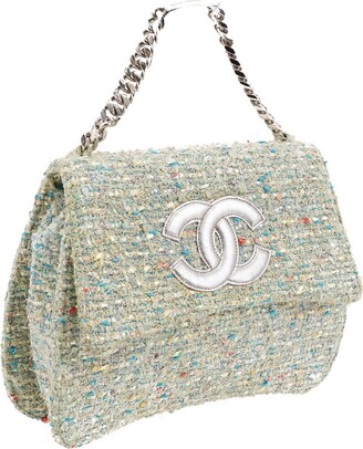 Chanel Pre-owned Tweed Double Flap Shoulder Bag - White