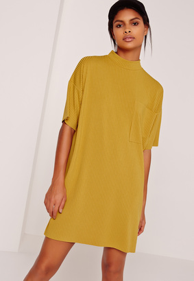 Missguided Ribbed Pocket Dress Yellow