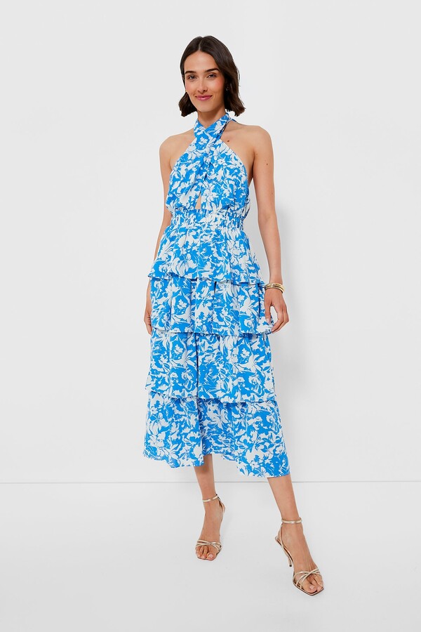 Hyacinth House Blue and White Floral Halter Neck Jenny Midi Dress ...