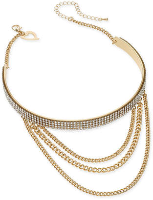 Thalia Sodi Gold-Tone Crystal Layered Chain Choker Necklace, Created for Macy's