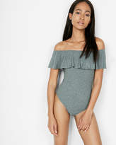 Thumbnail for your product : Express Off The Shoulder Ruffle Thong Bodysuit