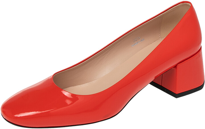 ladies red block heel shoes