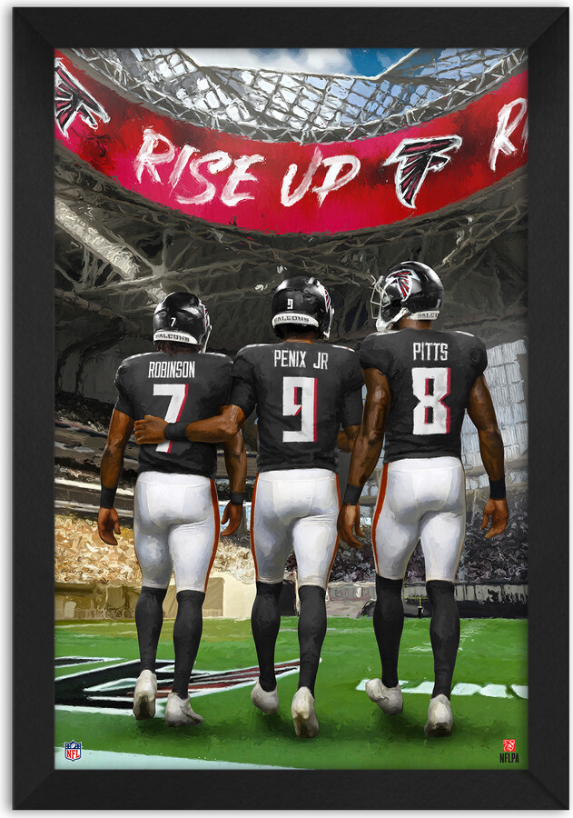 Sporticulture Kyle Pitts, Bijan Robinson & Michael Penix Jr. Atlanta Falcons Framed Three-Player Art Print