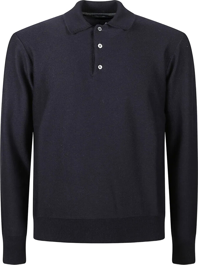 Drumohr Merino-Wool Long-Sleeve Polo Shirt