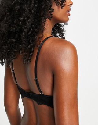 Pour Moi Fuller Bust Intense sheer stripe lace front fastening longline bra  in black