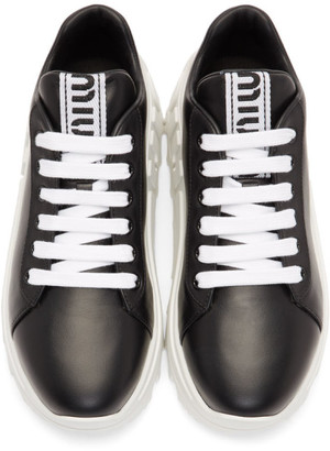 Miu Miu Black Leather Wedge Sneaker