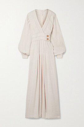 ANNA MASON Coco Wrap-effect Cotton-voile Maxi Dress - Beige - UK 12