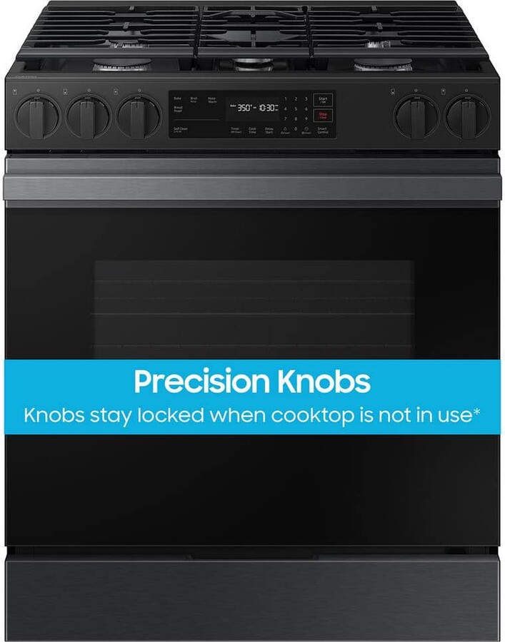 Bespoke 30 in. 5-Burner Smart Slide-In Gas Range in Matte Black Steel with Precision Knobs