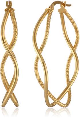 Amazon Collection 14k Gold Italian Diamond-Cut and High Polish Double Hoop Earrings