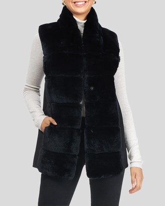 Gorski Reversible Rex Rabbit Vest with Wool Back and Belt