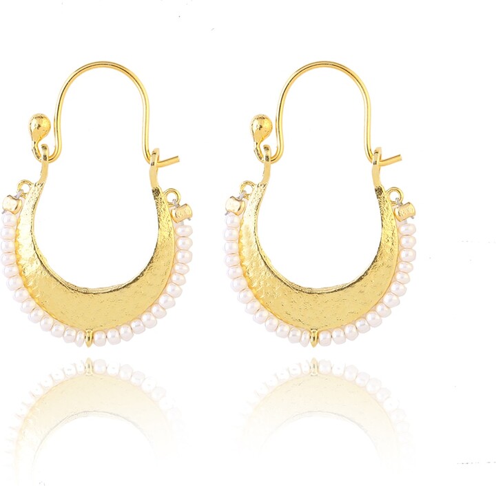 Ece London Gold / White The Harmony Pearl Earrings