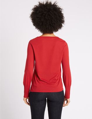 Marks and Spencer Pleat Detail Round Neck Long Sleeve T-Shirt