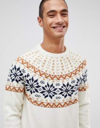 Bellfield brushed knitted sweater with fairisle