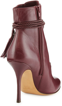 Valentino Leather Lace-Up 100mm Bootie, Rubin