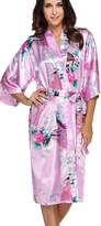 Thumbnail for your product : FLYCHEN Women's Satin Dressing Gowns Peacock and Blossoms Kimono Robes US 12-16 2XL