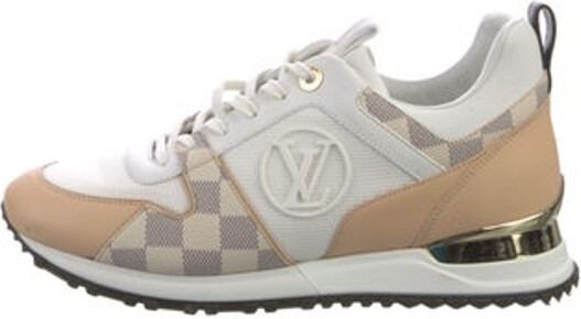 Louis Vuitton Leather Low Top Sneakers Neutrals & White Damier Azur Pattern & Monogram Rubber Trim Round-Toes Lace-Up Closure at Uppers Includes Box & Dust Bag Designer