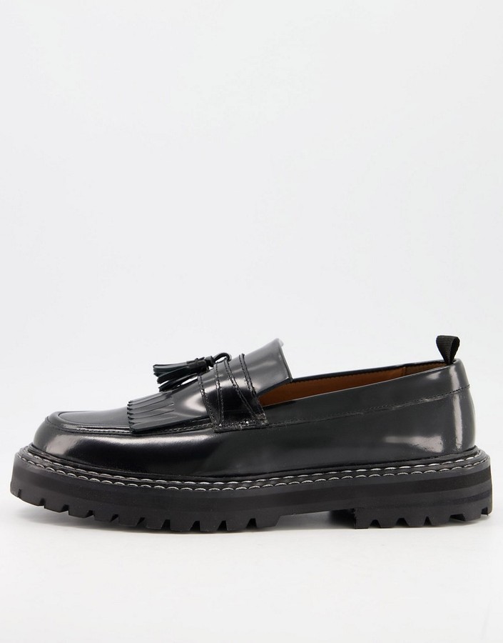 pause Dripping optager ASOS DESIGN loafers in black leather with chunky sole and contrast stitch -  ShopStyle