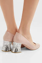 Thumbnail for your product : Miu Miu Crystal-embellished Patent-leather Pumps - Beige