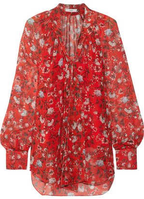 Erdem Rosabel Pussy-bow Floral-print Silk-chiffon Blouse - Red