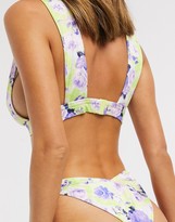 Thumbnail for your product : ASOS DESIGN mix and match deep band plunge crop bikini top in contrast floral print