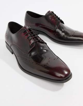 ASOS Design Wide Fit Brogue Shoes In Burgundy Leather